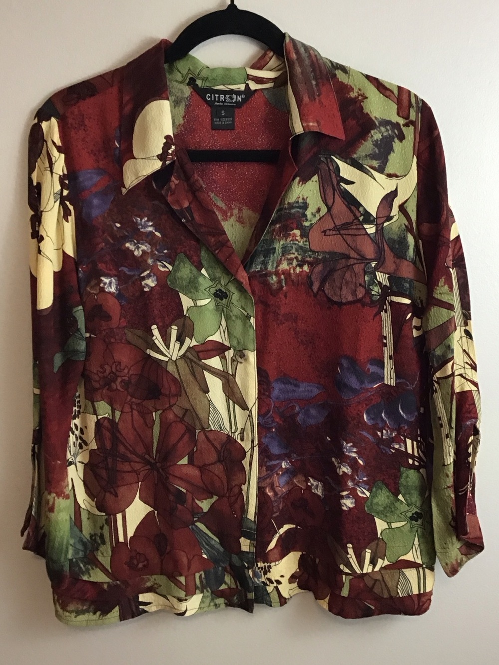 Citron 100% Silk Multicolor Floral Jacket/Blouse